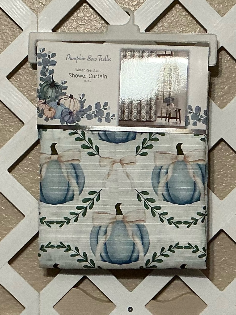 Blue Pumpkin Bow Trellis Shower Curtain